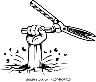 Arm Raised Up With Hand Holding Gardening Tool