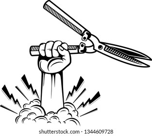 Arm Raised Up With Hand Holding Gardening Tool