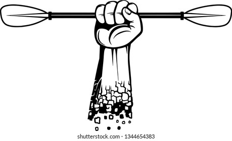 Arm Raised Up With Hand Holding Kayaking Paddle Canoeing Ore