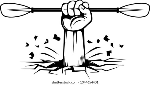 Arm Raised Up With Hand Holding Kayaking Paddle Canoeing Ore