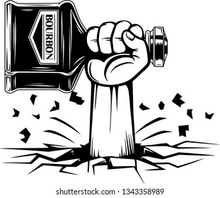 Arm Raised Up With Hand Holding Liquor Bottle