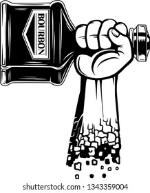Arm Raised Up With Hand Holding Liquor Bottle