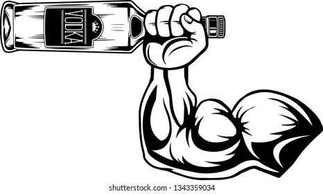 Arm Raised Up With Hand Holding Liquor Bottle