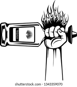 Arm Raised Up With Hand Holding Liquor Bottle