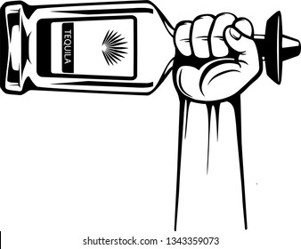 Arm Raised Up With Hand Holding Liquor Bottle