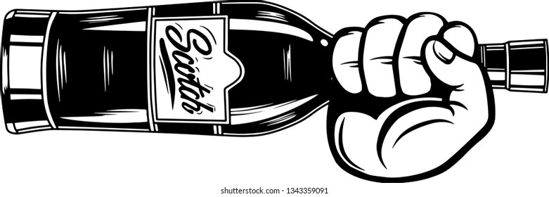 Arm Raised Up With Hand Holding Liquor Bottle