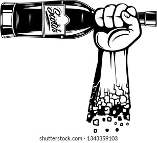 Arm Raised Up With Hand Holding Liquor Bottle