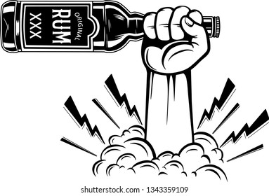 Arm Raised Up With Hand Holding Liquor Bottle