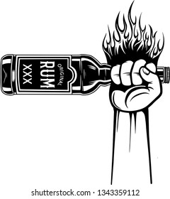 Arm Raised Up With Hand Holding Liquor Bottle