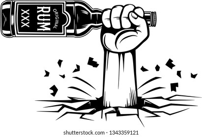 Arm Raised Up With Hand Holding Liquor Bottle