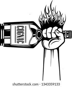 Arm Raised Up With Hand Holding Liquor Bottle