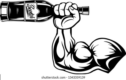 Arm Raised Up With Hand Holding Liquor Bottle