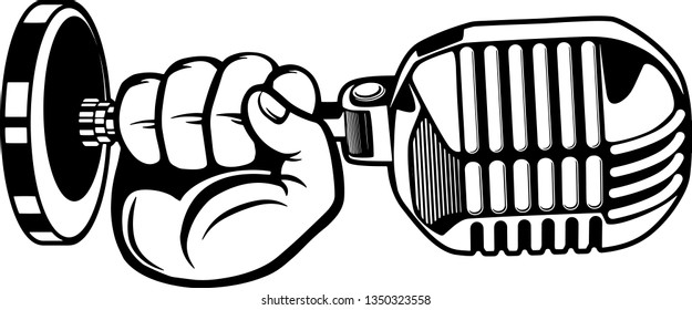 Arm Raised Up With Hand Holding Microphone For Media And Music Broadcasting 