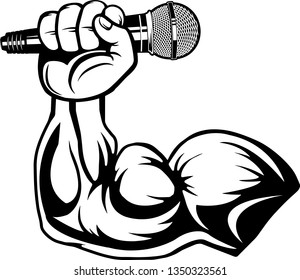 Arm Raised Up With Hand Holding Microphone For Media And Music Broadcasting 