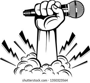 Arm Raised Hand Holding Microphone Media Stock Vector (Royalty Free ...