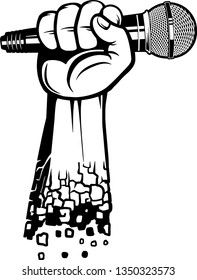 Arm Raised Up With Hand Holding Microphone For Media And Music Broadcasting 