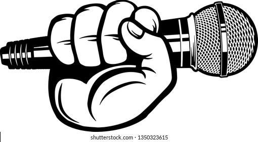 Arm Raised Up With Hand Holding Microphone For Media And Music Broadcasting 