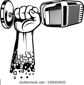 Arm Raised Up With Hand Holding Microphone For Media And Music Broadcasting 