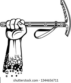 Arm Raised Up With Hand Holding Mountain Climbing Axe
