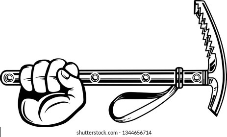 Arm Raised Up With Hand Holding Mountain Climbing Axe
