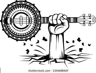 Arm Raised Up With Hand Holding Musical Instrument Banjo