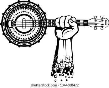 Arm Raised Up With Hand Holding Musical Instrument Banjo