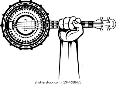 Arm Raised Up With Hand Holding Musical Instrument Banjo