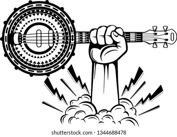 Arm Raised Up With Hand Holding Musical Instrument Banjo