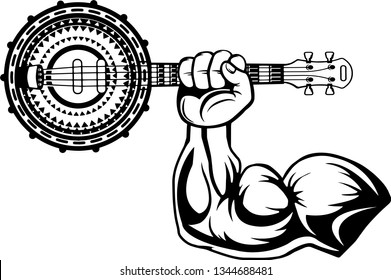 Arm Raised Up With Hand Holding Musical Instrument Banjo