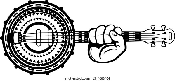 Arm Raised Up With Hand Holding Musical Instrument Banjo