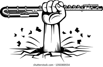 Arm Raised Up With Hand Holding Musical Instrument Flute
