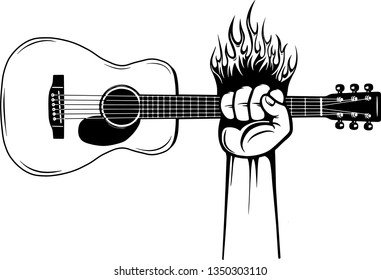 Arm Raised Up With Hand Holding Musical Instrument Acoustic Guitar