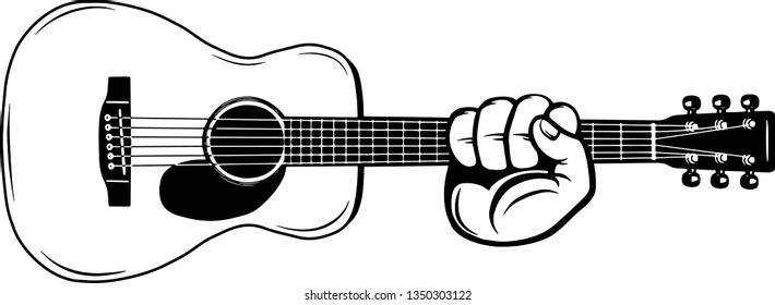 Arm Raised Up With Hand Holding Musical Instrument Acoustic Guitar