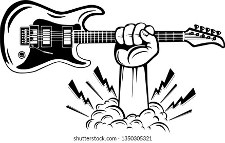 Arm Raised Up With Hand Holding Musical Instrument Electric Guitar
