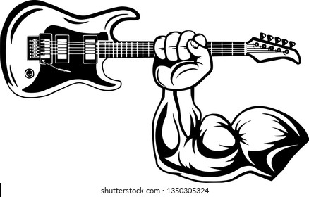 Arm Raised Up With Hand Holding Musical Instrument Electric Guitar
