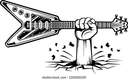 Arm Raised Up With Hand Holding Musical Instrument Electric Guitar
