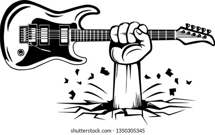 Arm Raised Up With Hand Holding Musical Instrument Electric Guitar
