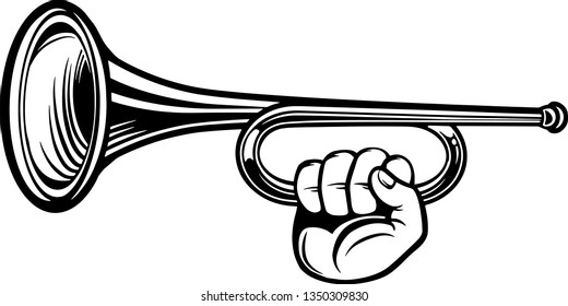 Arm Raised Up With Hand Holding Musical Instrument Bugle