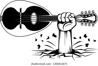 Arm Raised Up With Hand Holding Musical Instrument Mandolin