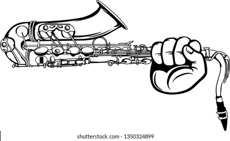 Arm Raised Up With Hand Holding Musical Instrument Saxophone