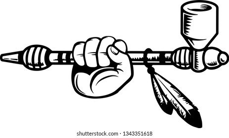 Arm Raised Up With Hand Holding Native American Indian Peace Pipe