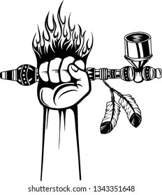 Arm Raised Up With Hand Holding Native American Indian Peace Pipe