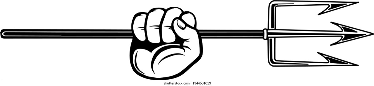 Arm Raised Up With Hand Holding Nautical Diving 3 Prong Pitchfork Trident