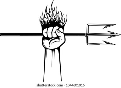 Arm Raised Up With Hand Holding Nautical Diving 3 Prong Pitchfork Trident