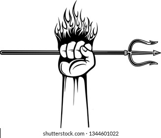 Arm Raised Up With Hand Holding Nautical Diving 3 Prong Pitchfork Trident