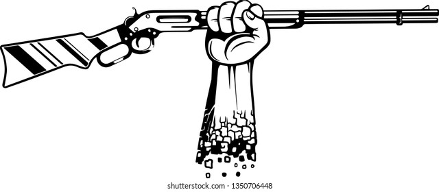 Arm Raised Up With Hand Holding Old Western Cowboy Shotgun Rifle Gun or Firearm