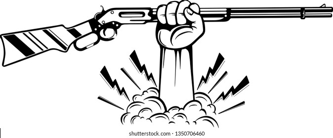 Arm Raised Up With Hand Holding Old Western Cowboy Shotgun Rifle Gun or Firearm