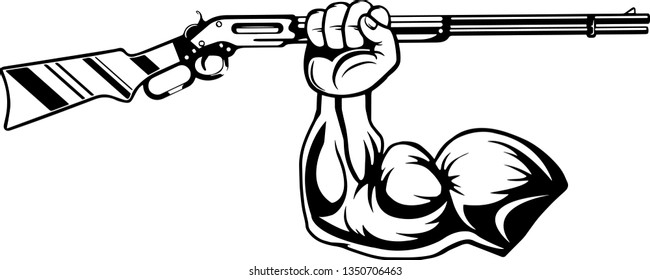 Arm Raised Up With Hand Holding Old Western Cowboy Shotgun Rifle Gun or Firearm