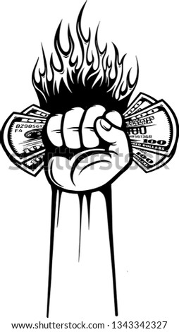 Arm Raised Up With Hand Holding One Hundred Dollar Bills Cash Money