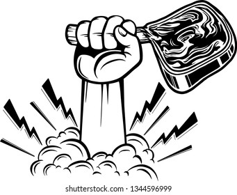 Arm Raised Up With Hand Holding Pork Chop